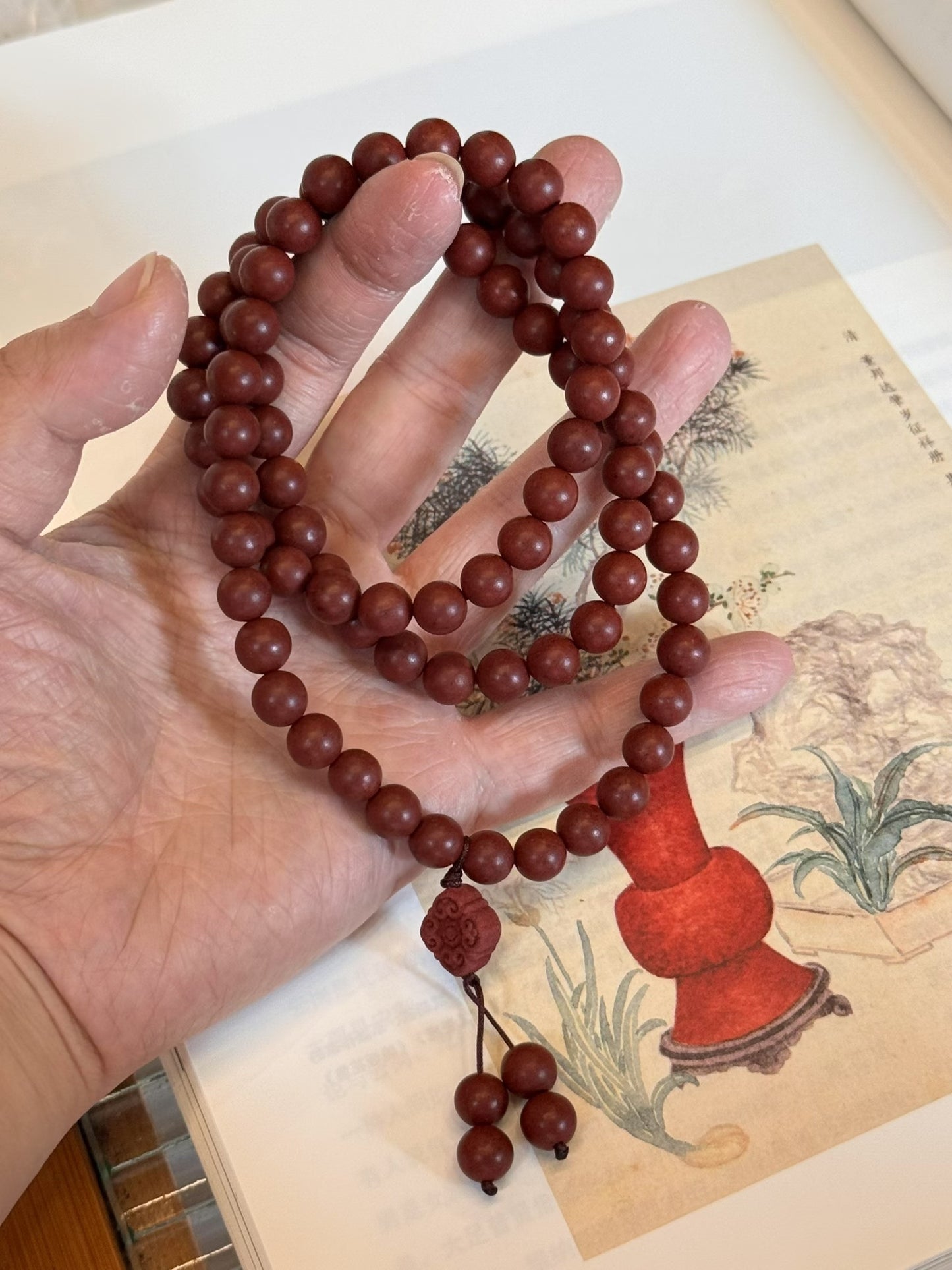 Red Bean beaded-Triple Loop Bracelet